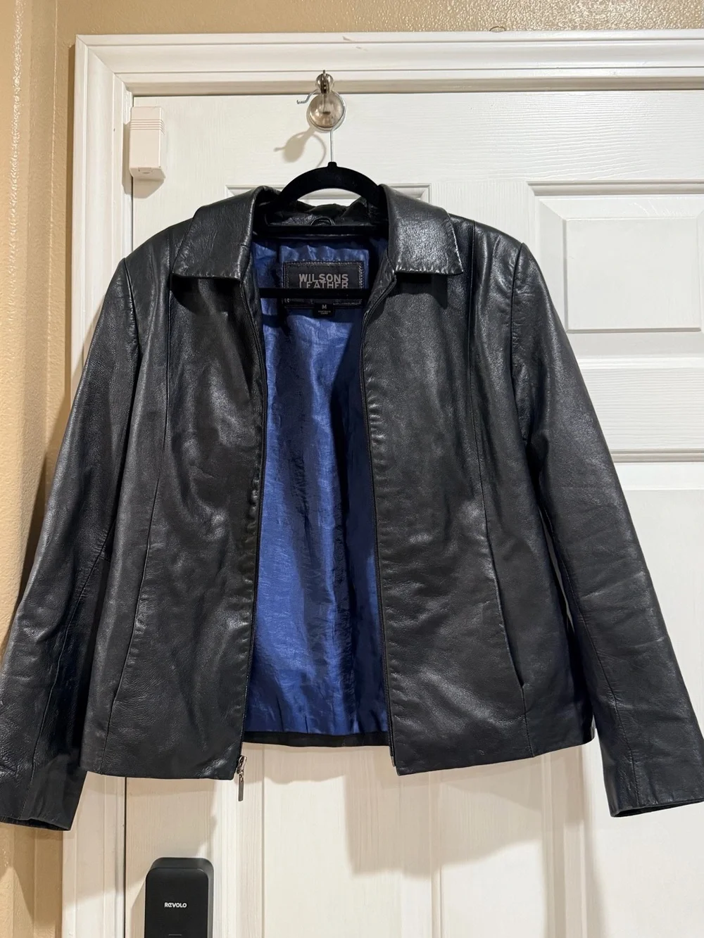 Wilsons Leather Black Leather Jacket with Blue Lining